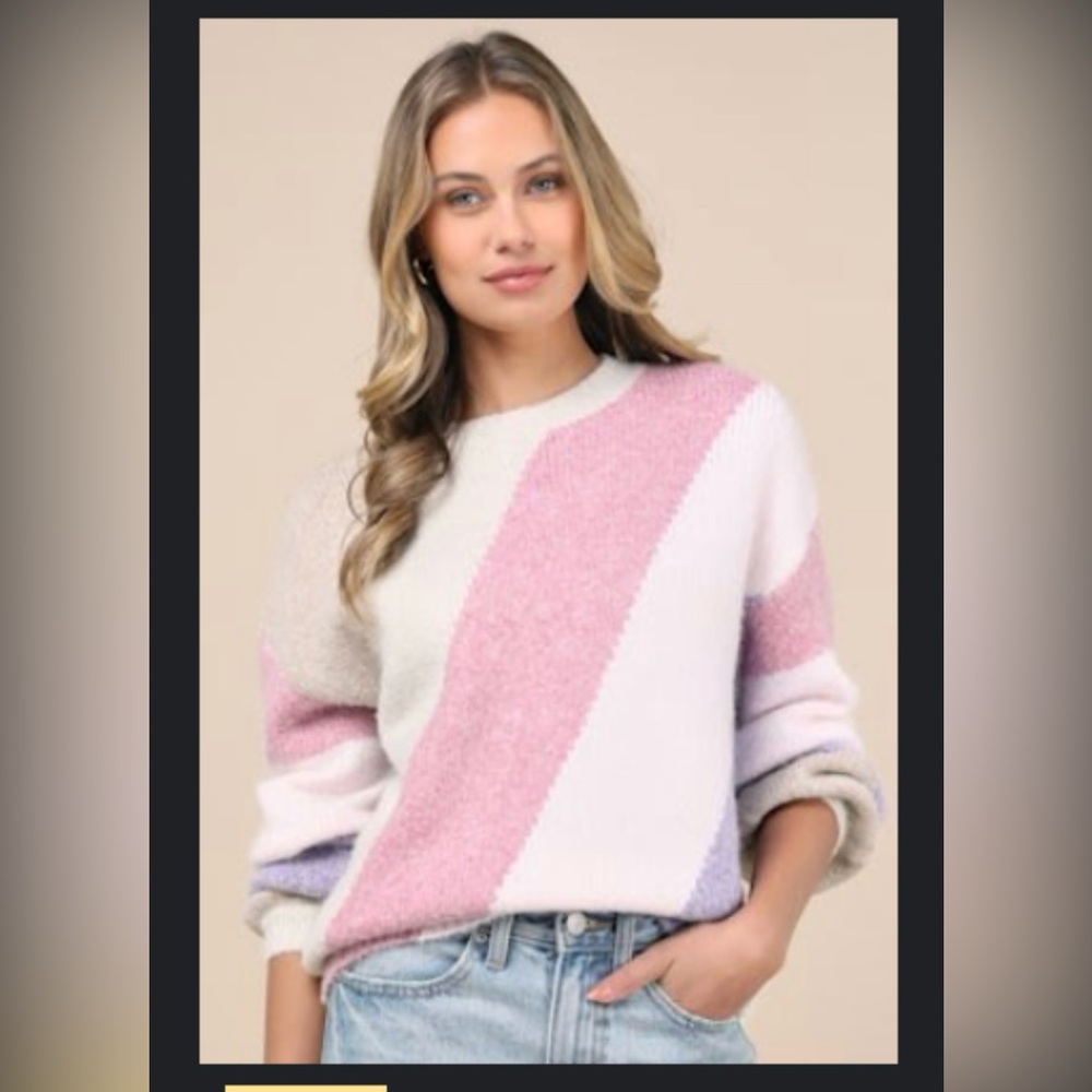 Lulu's Pink, White, and Purple Colorblock Sweater